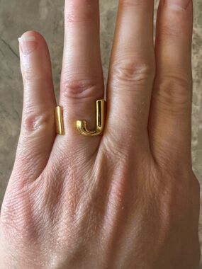 Minimalist adjustable Open Gold Letter J Ring - Women Jewelry